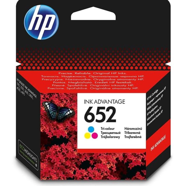 HP 652 trois couleurs - Cartouche d'encre HP d'origine (F6V24AE)